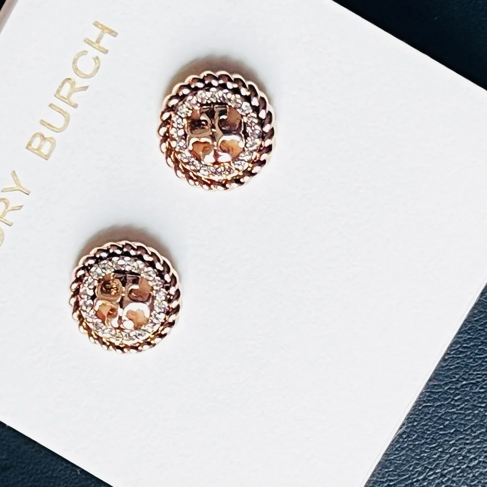 Tory Burch Gold and paved Crystal Stud Earrings